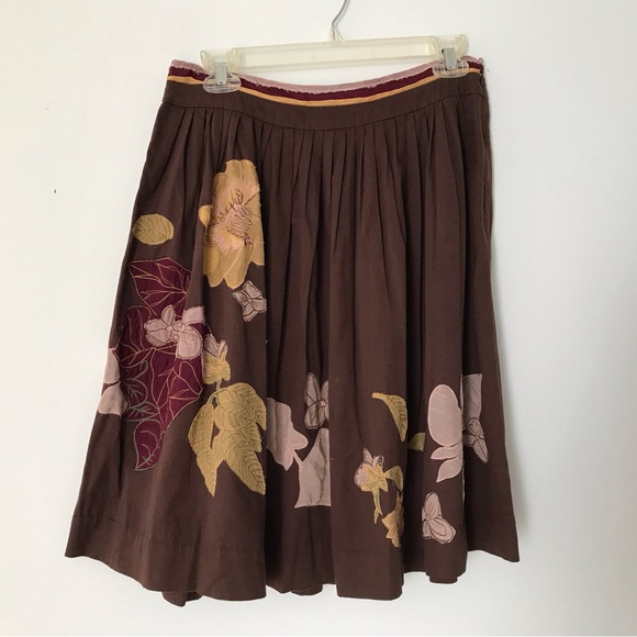 Anthropologie Viola Brown Dusty Pink Floral A-Line Skirt Size 4 - Picture 1 of 9
